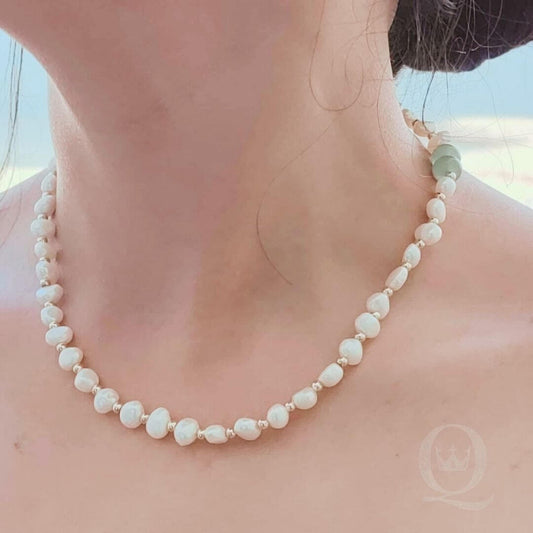 Freshwater Pearl Necklace with Jade Pendant